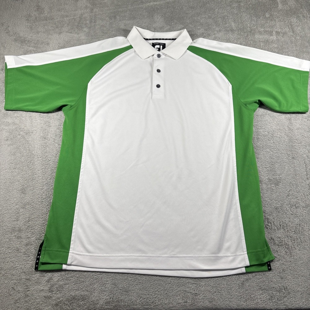 FootJoy FJ ProDry Pique Short Sleeve Golf Polo Shirt White & Green Men's Sz XL